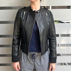 Black Rivet Black Genuine Leather Full Zip Leather Moto Jacket Size XS